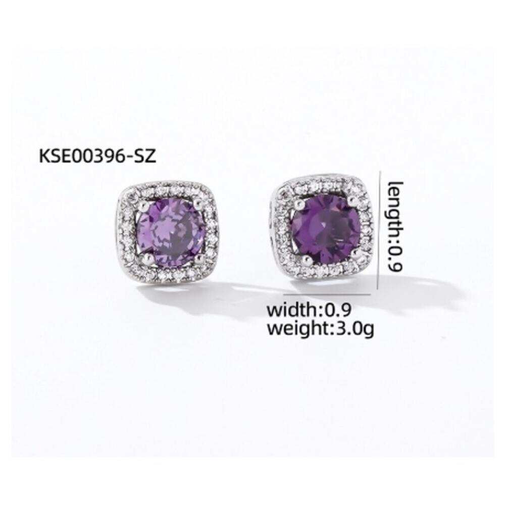 Purple Square thin halo Studs - silver - CZs - .9cm
